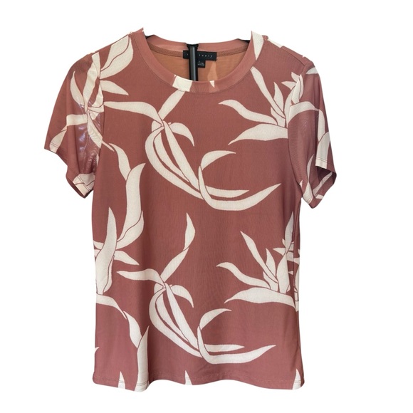 Sanctuary Short Sleeve Soft & Silky Carmel/Cream Palm Print Women’s L - Picture 2 of 6